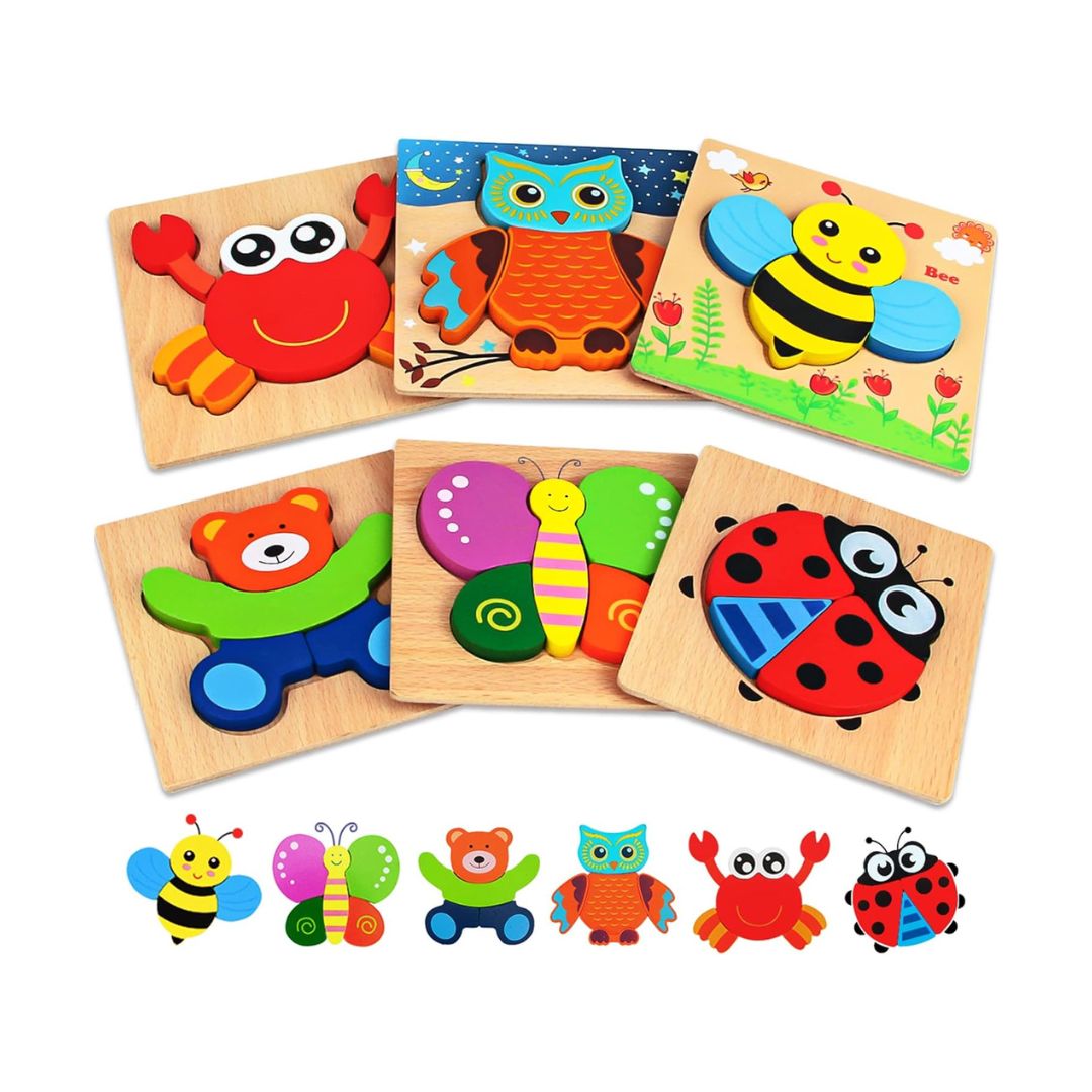 Lot de 6 puzzles animaux en bois pour tout-petits