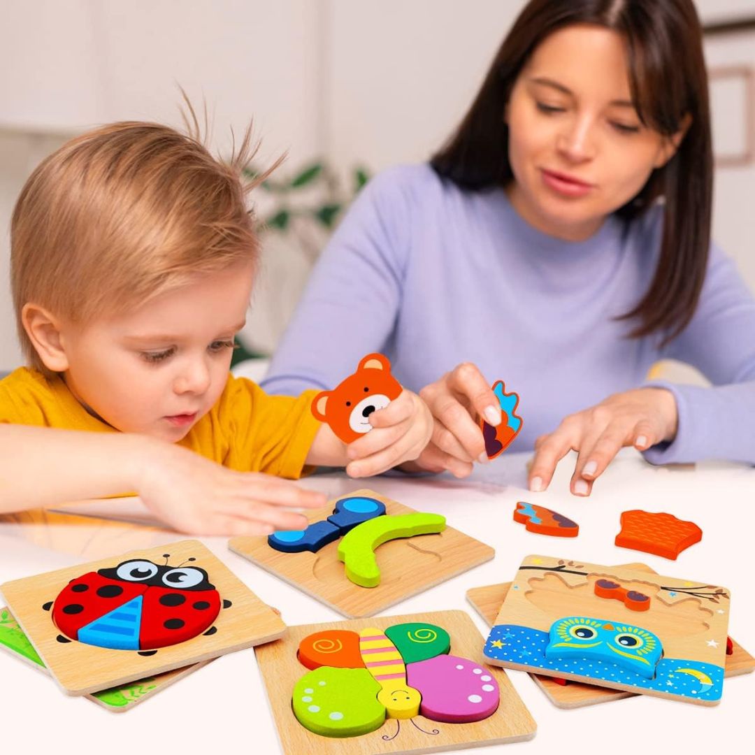 Lot de 6 puzzles animaux en bois pour tout-petits